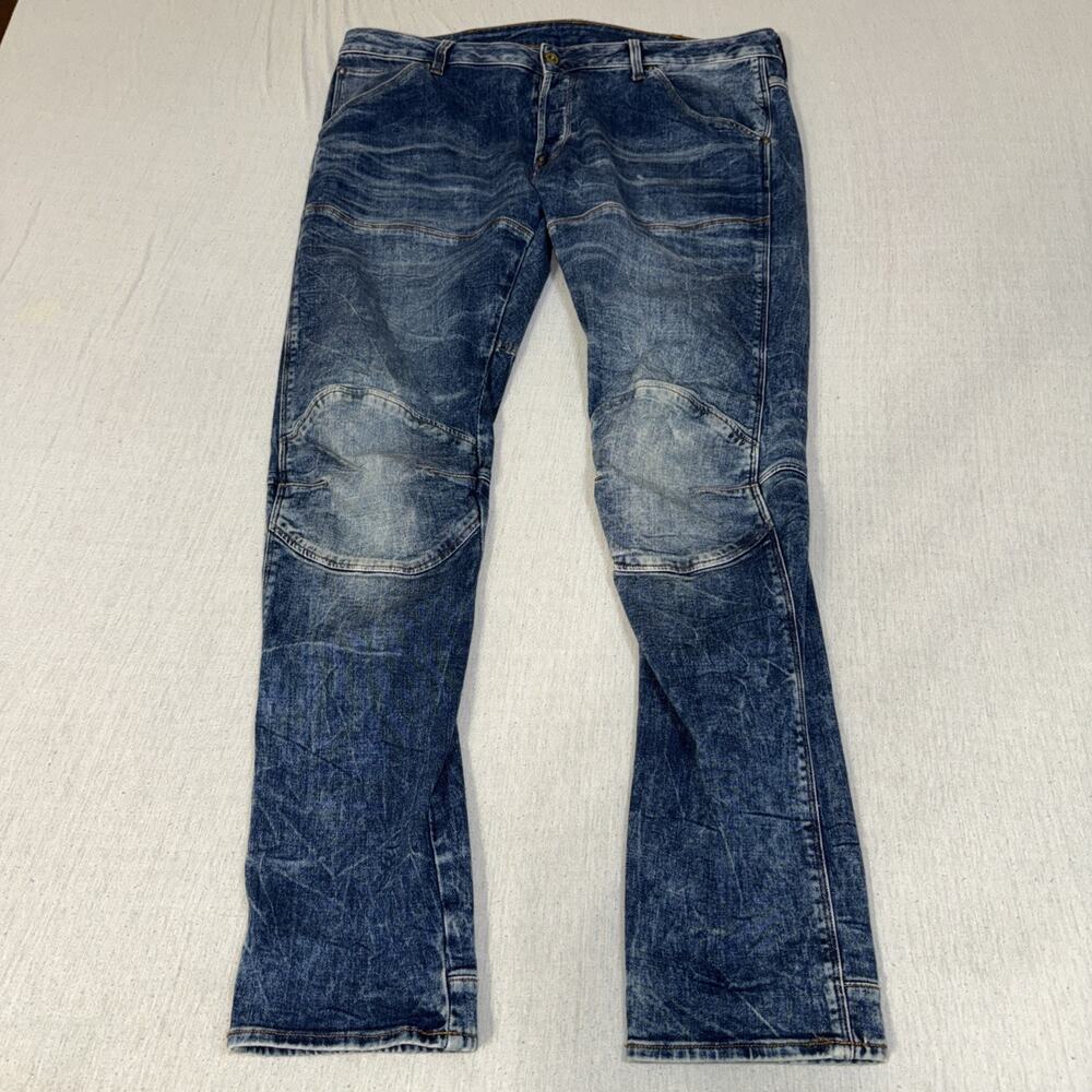 G Star Raw 5620 3D Slim Double Knee Light Wash Faded Blue Jeans 36x32 EUC